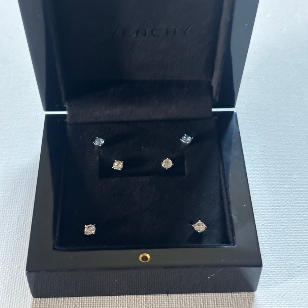 Givenchy Crystal Stud Earrings Set Silver-Tone 3-Pair - Picture 2 of 5
